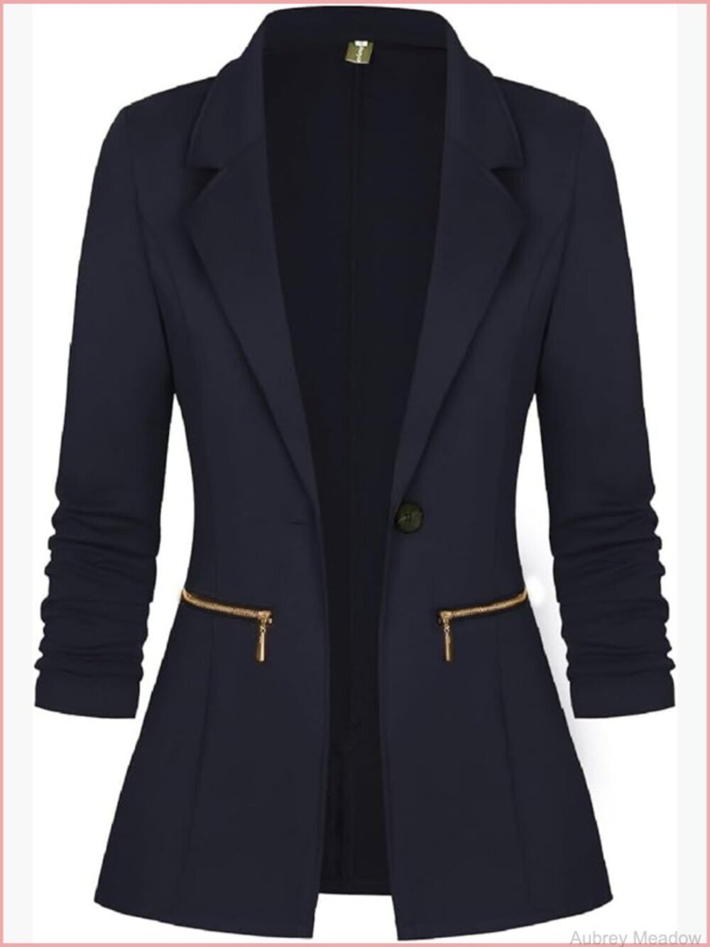 Long Sleeve Open Front Cardigan Blazer Jacket with Zipper Pockets Work